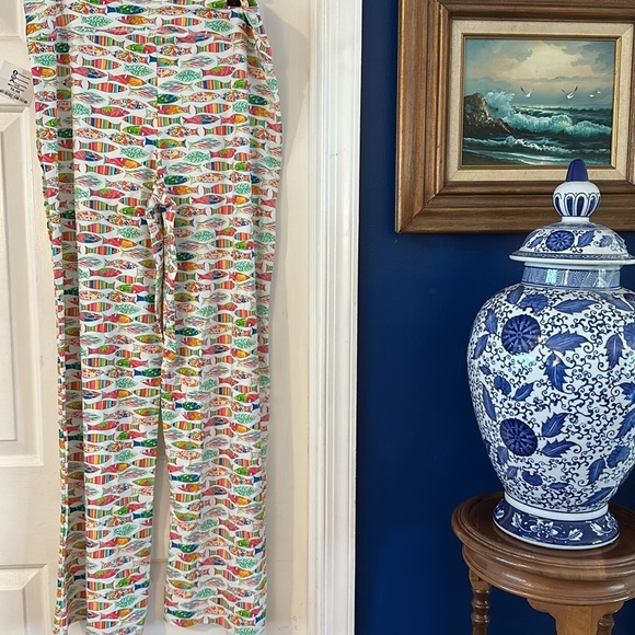 NWT Southwind Apparel Nylon & Spandex White Multi Color Wide Leg Palazzo Pants - Picture 6 of 8